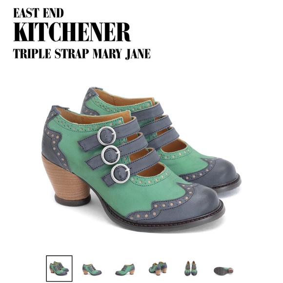 Fluevog East End Kitchener Triple Strap Mary Jane Heels in Seafoam/Grey 💚🩶 - Picture 10 of 12